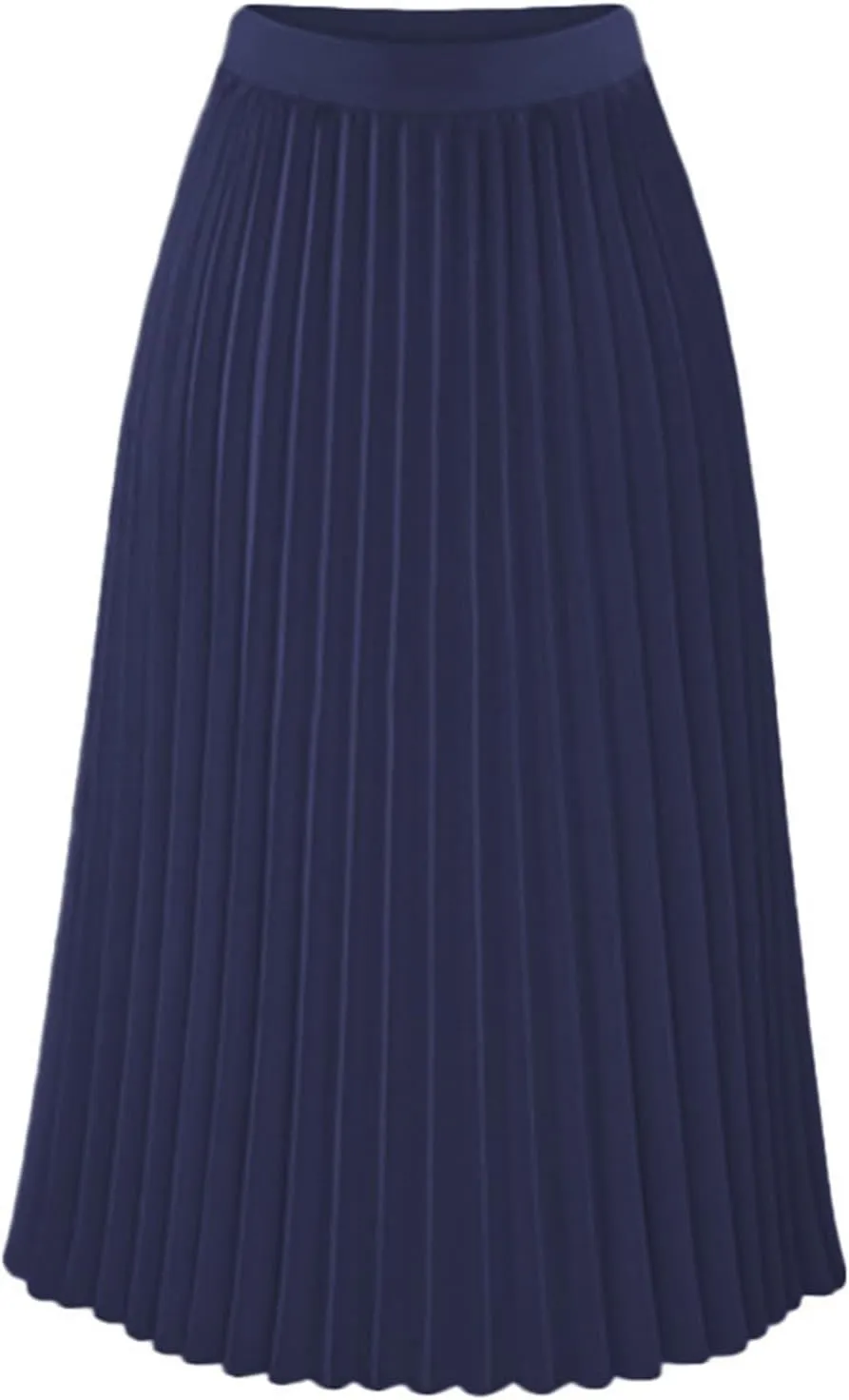 Pleated Skirts for Women Midi Skirt,High Waisted Long Chiffon Flare Solid Casual Fashion Trendy Valentine's Day