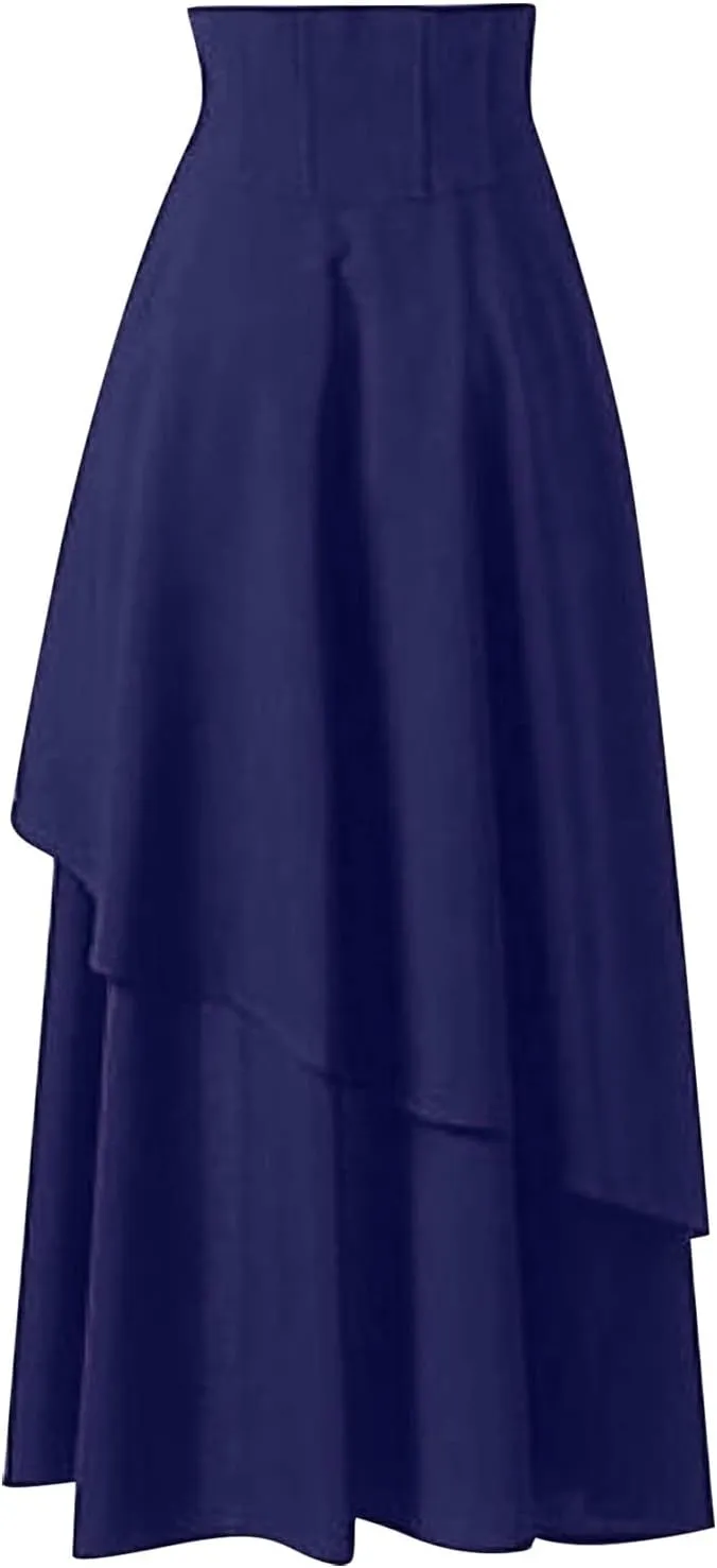 Pleated Skirts for Women, Women's Fashion High Waist Solid Color Skirt Loose Casual A-line Skirt Ankle Length Skirts
