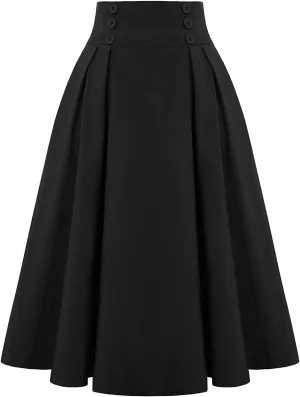 Pleated Skirts for Women, Women's Fashion High Waist Solid Color Skirt Loose Casual A-line Skirt Ankle Length Skirts