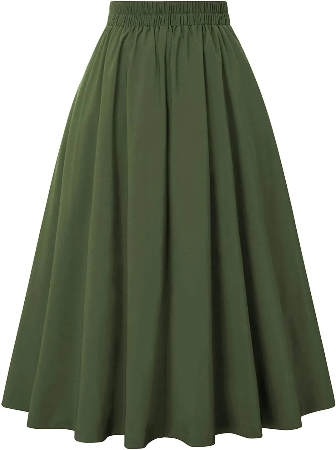 Pleated Skirts for Women, Women's Fashion High Waist Solid Color Skirt Loose Casual A-line Skirt Ankle Length Skirts