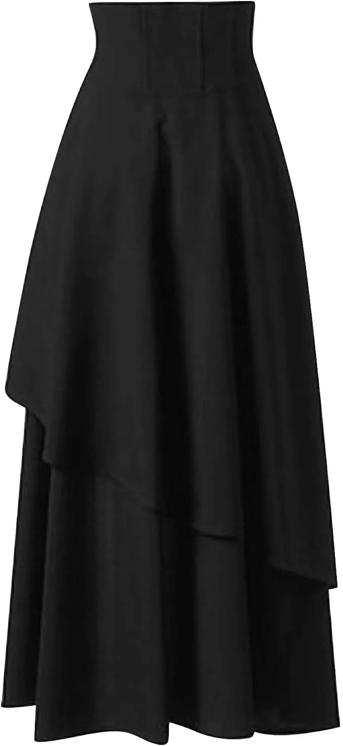 Pleated Skirts for Women, Women's Fashion High Waist Solid Color Skirt Loose Casual A-line Skirt Ankle Length Skirts