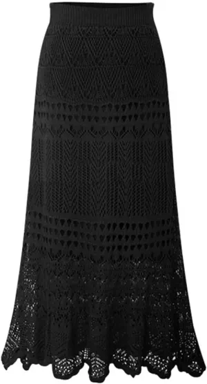 Plus Size Maxi Skirts for Women Casual Bodycon Crochet Skirt Ankle Length Summer Flowy Beach Boho Long Skirt