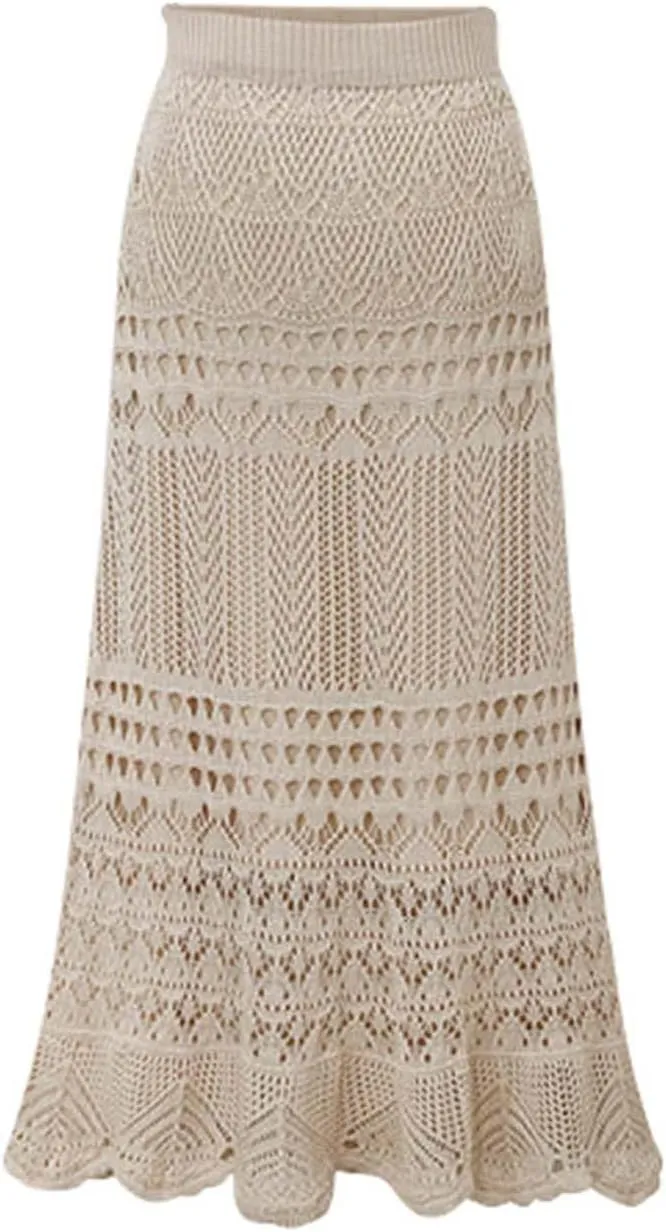 Plus Size Maxi Skirts for Women Casual Bodycon Crochet Skirt Ankle Length Summer Flowy Beach Boho Long Skirt