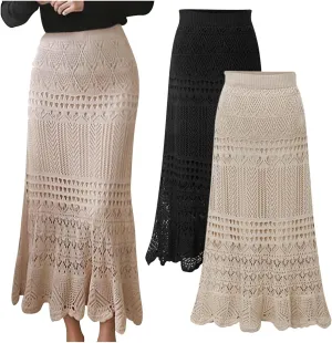 Plus Size Maxi Skirts for Women Casual Bodycon Crochet Skirt Ankle Length Summer Flowy Beach Boho Long Skirt