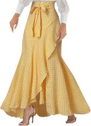 Plus Size Skirts for Women Ruffle Mermaid Skirt Flowy Long Plaid Skirts High Waisted Maxi Skirt Lace Up A Line Skirts