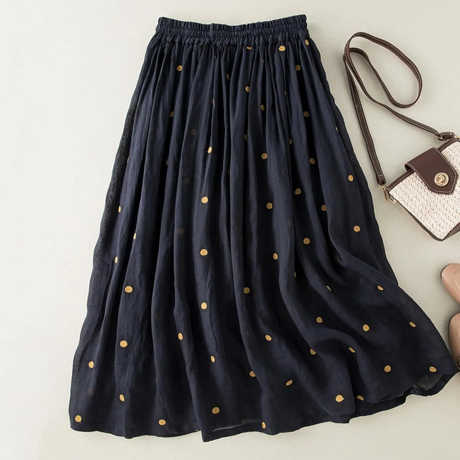 Polka Dot Tulle Skirts for Women 2025 Summer Drawstring High Waisted Elegant Flowy A-Line Swing Pleated Boho Midi Long Skirt