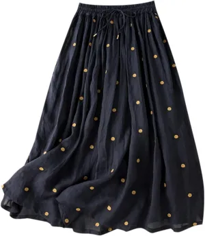 Polka Dot Tulle Skirts for Women 2025 Summer Drawstring High Waisted Elegant Flowy A-Line Swing Pleated Boho Midi Long Skirt
