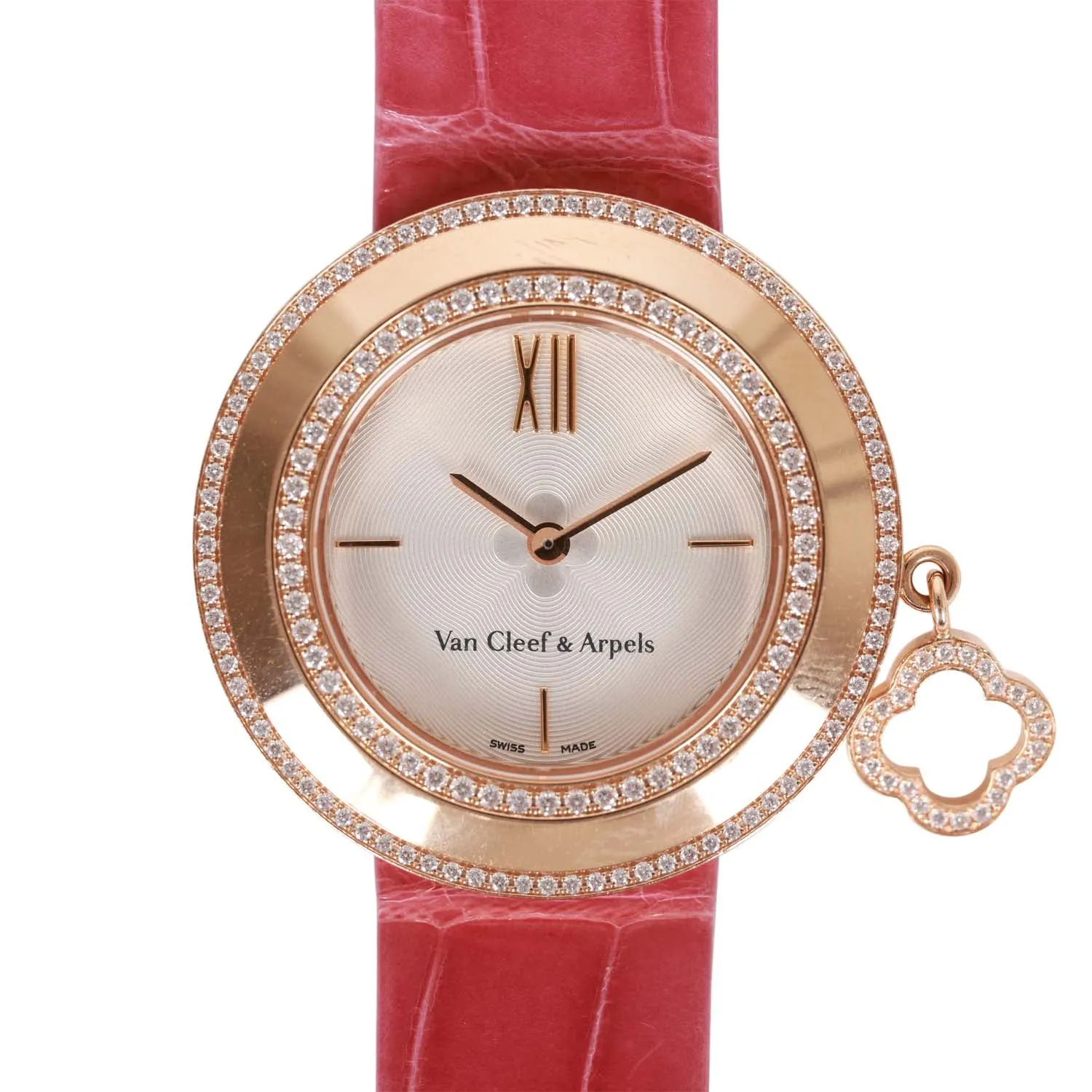 Pre-owned Van Cleef & Arpels Diamond Charm Watch Rose Gold and Pink Alligator