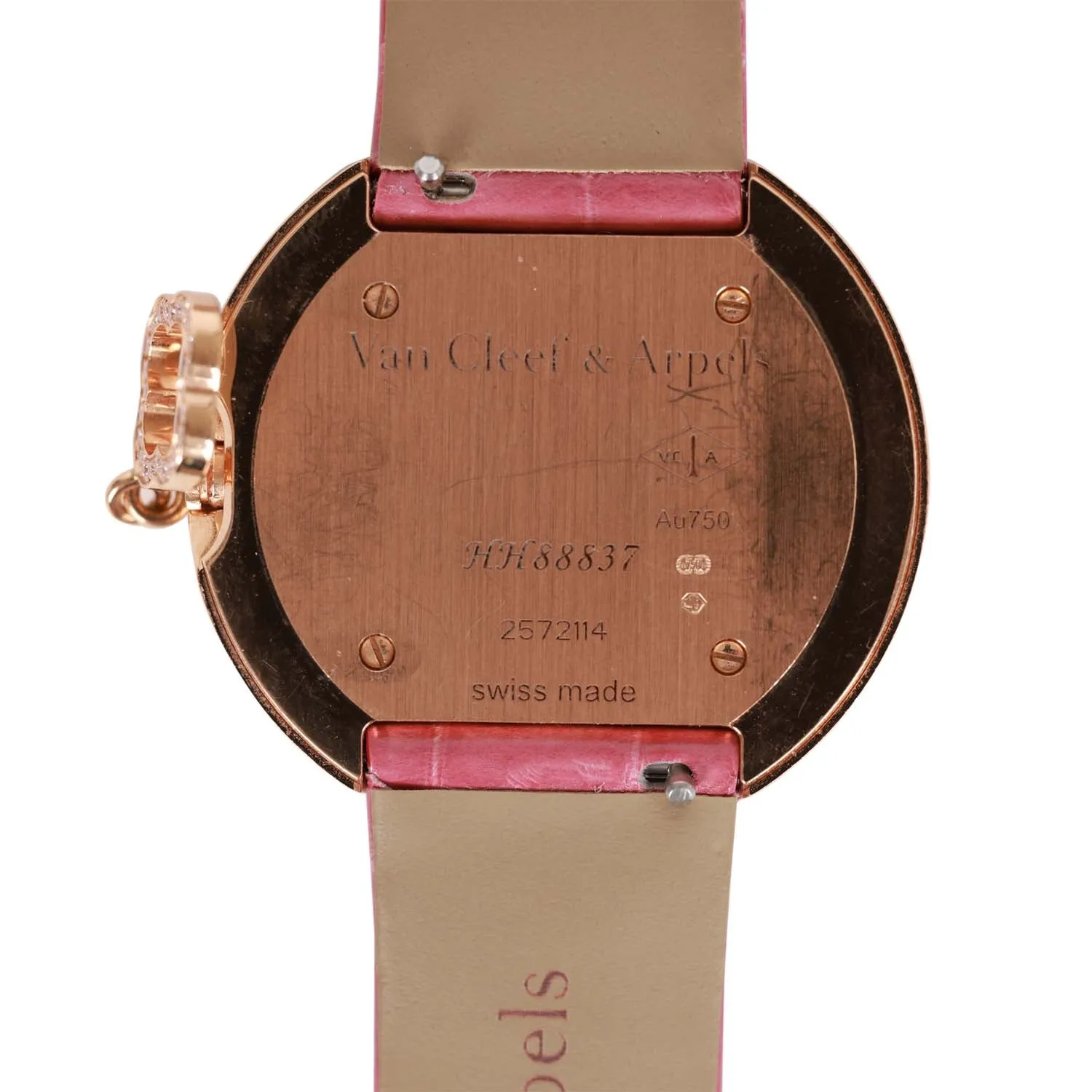 Pre-owned Van Cleef & Arpels Diamond Charm Watch Rose Gold and Pink Alligator