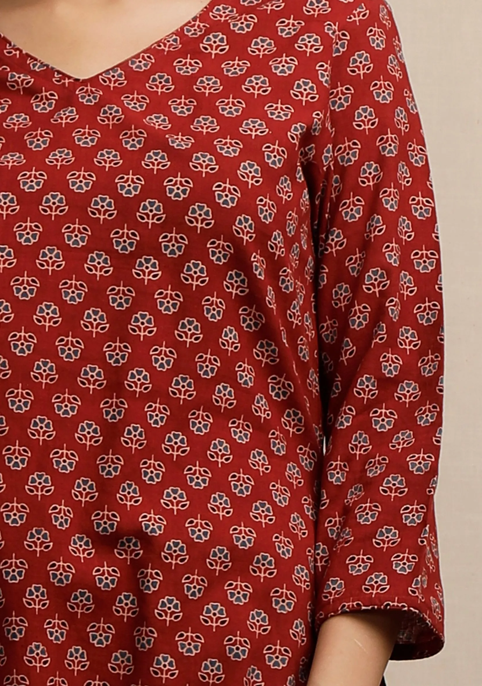 Red Ajrakh Print Straight Kurta