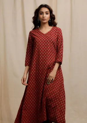 Red Ajrakh Print Straight Kurta