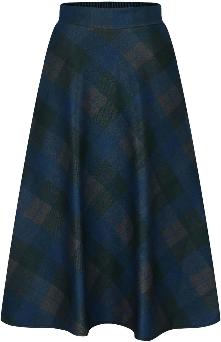 Retro Woolen Blend Plaid Skirt for Women Flowy High Waisted Long Skirts Comfy Pleated A-line Maxi Skirt