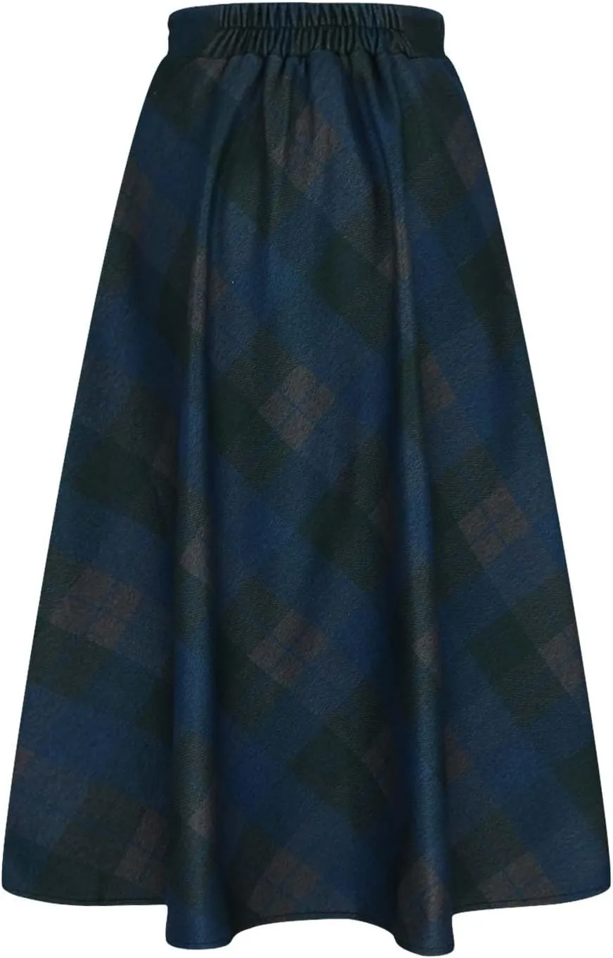 Retro Woolen Blend Plaid Skirt for Women Flowy High Waisted Long Skirts Comfy Pleated A-line Maxi Skirt
