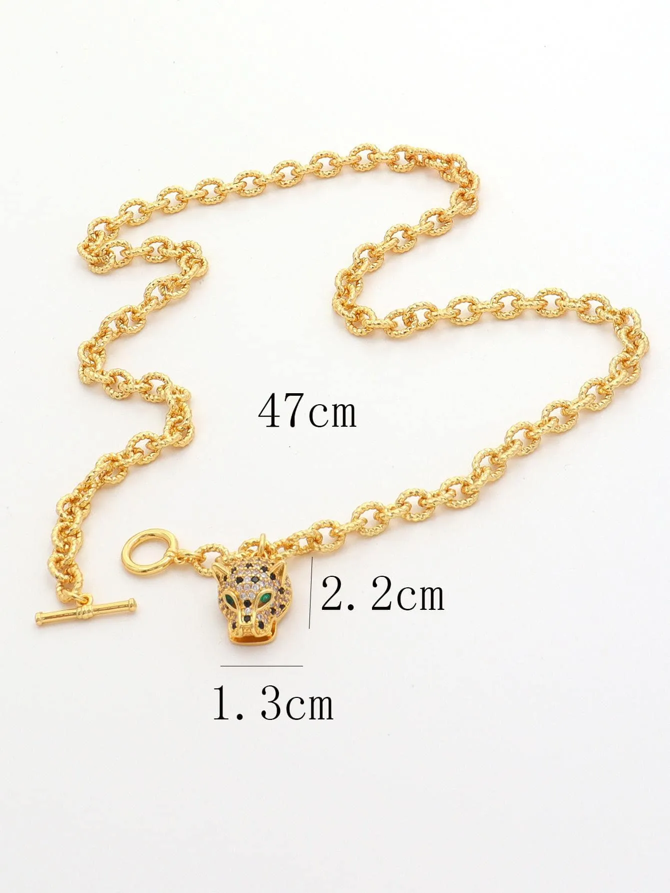 Rhinestone Leopard Head Charm OT Buckle Necklace