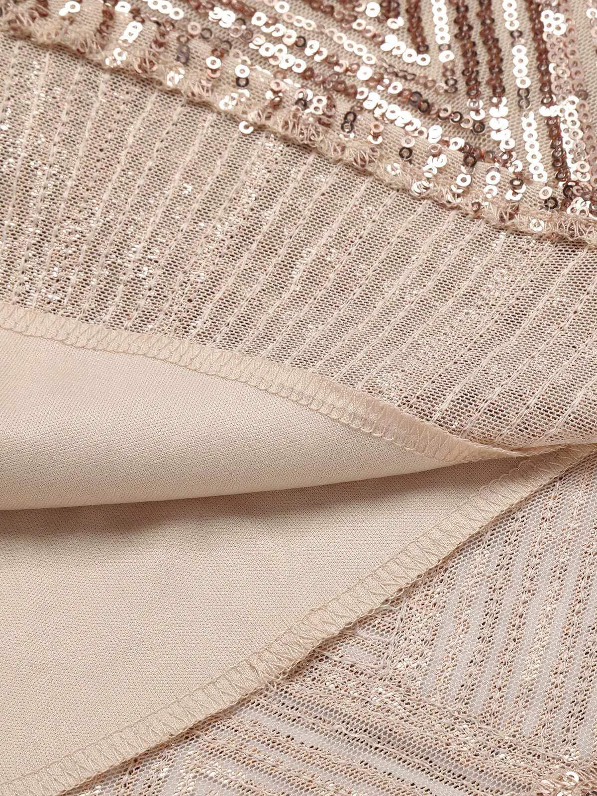 Rose Gold 1920s Geometric Sequined Fishtail Dress