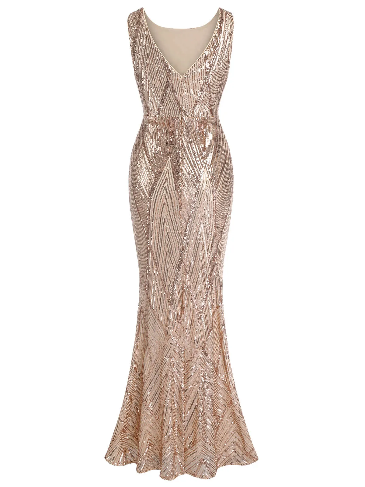 Rose Gold 1920s Geometric Sequined Fishtail Dress