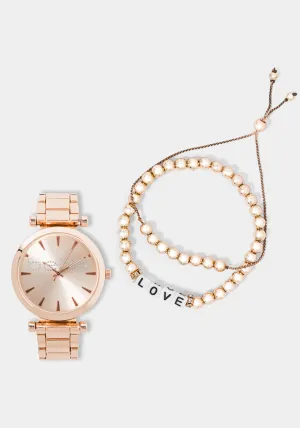 Rose Gold Watch & Bracelet Set
