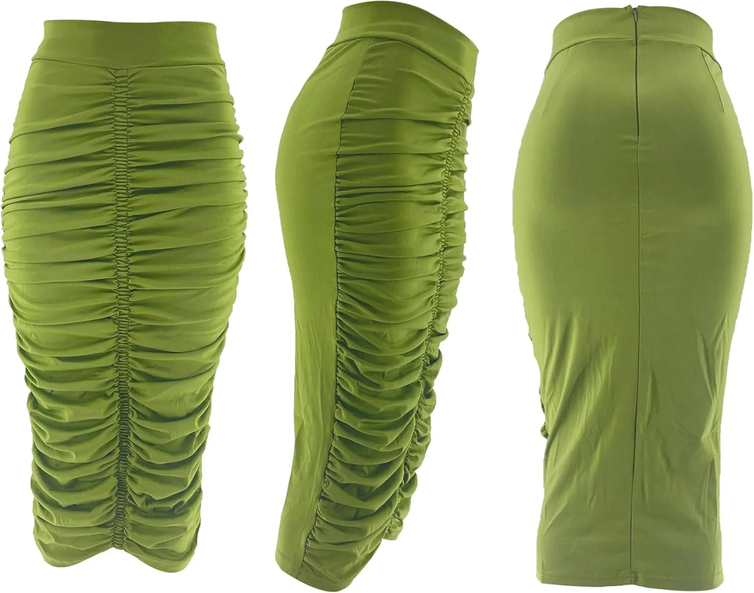 Ruched Skirts for Women High Waist Casual Pleated Elastic Waisted Sexy Pencil Bodycon Skirt