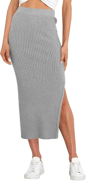 Runcati Women's Bodycon Knitted Pencil Skirts Elastic Split High Waisted Midi Skirt