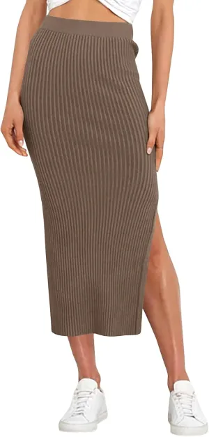 Runcati Women's Bodycon Knitted Pencil Skirts Elastic Split High Waisted Midi Skirt
