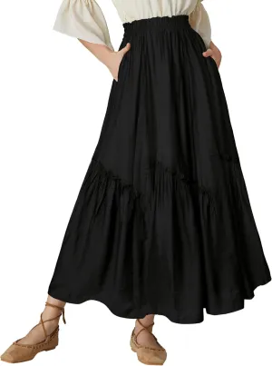Scarlet Darkness Maxi Skirts for Women Renaissance High Waisted Boho Tiered Flowy Skirt with Pockets