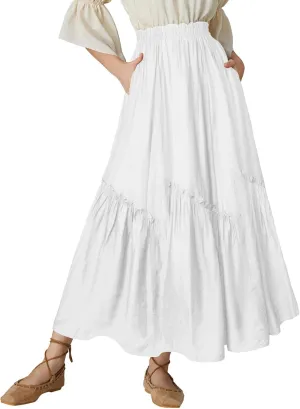Scarlet Darkness Maxi Skirts for Women Renaissance High Waisted Boho Tiered Flowy Skirt with Pockets