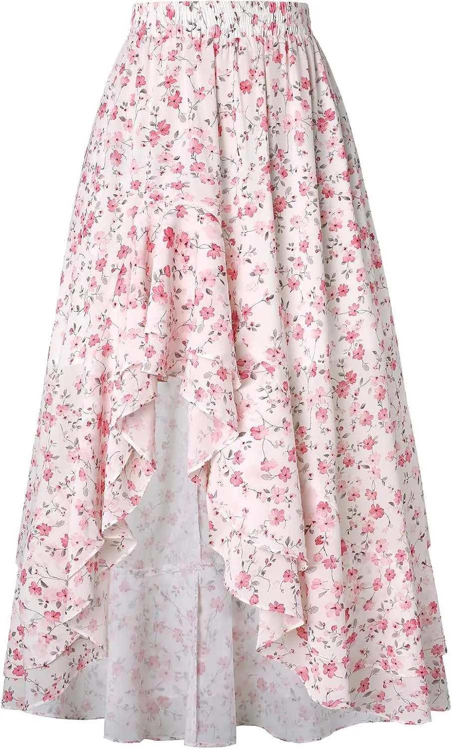 Scarlet Darkness Women's Renaissance Skirt Floral Print High Waist Ruffle Boho Maxi Skirts