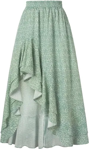 Scarlet Darkness Women's Renaissance Skirt Floral Print High Waist Ruffle Boho Maxi Skirts