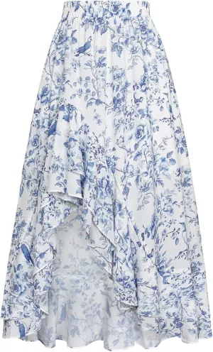 Scarlet Darkness Women's Renaissance Skirt Floral Print High Waist Ruffle Boho Maxi Skirts