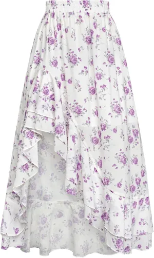 Scarlet Darkness Women's Renaissance Skirt Floral Print High Waist Ruffle Boho Maxi Skirts