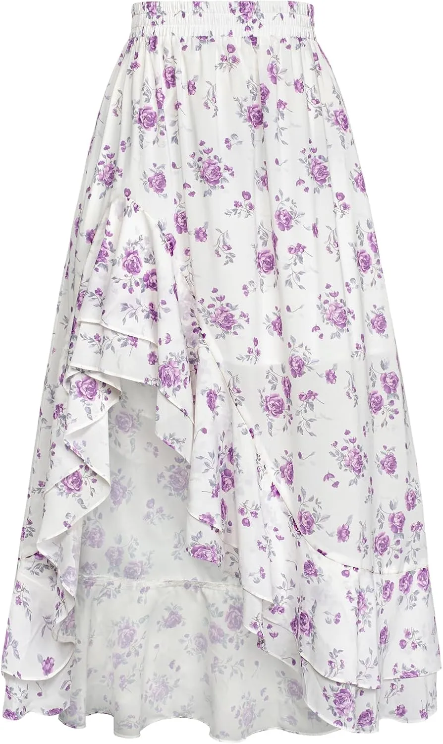 Scarlet Darkness Women's Renaissance Skirt Floral Print High Waist Ruffle Boho Maxi Skirts