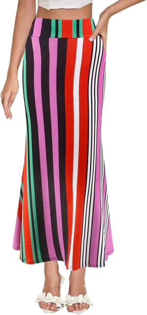 Segreto Women's Maxi Bodycon Wrap Print Skirts Elastic High Waist Long Pencil Skirt Stretchy Slim Fit Flower Fishtail Dress