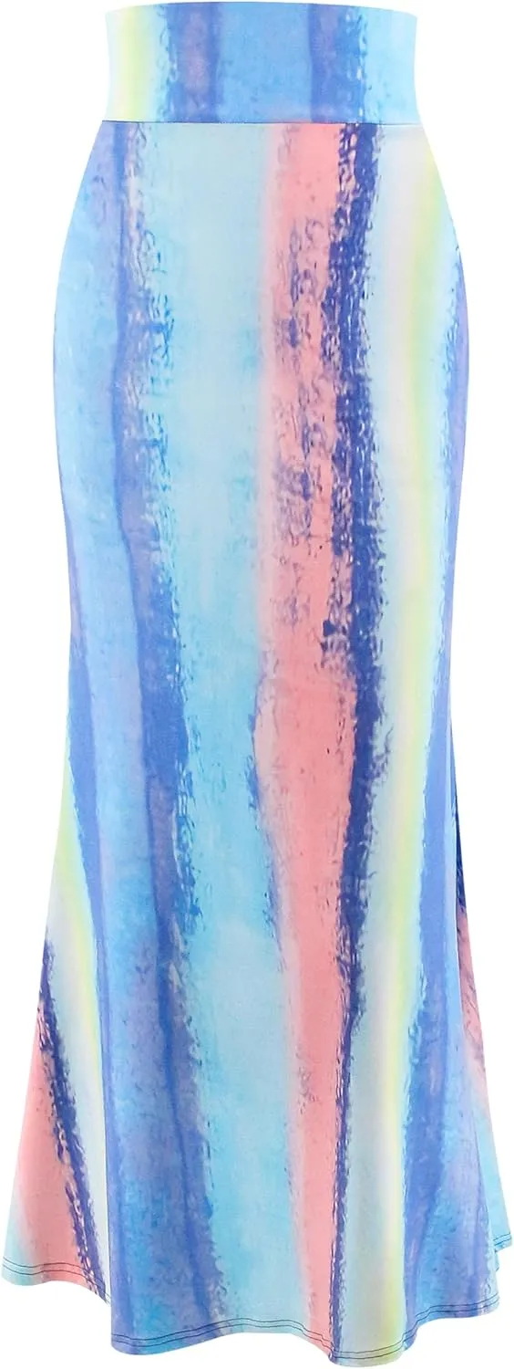 Segreto Women's Maxi Bodycon Wrap Print Skirts Elastic High Waist Long Pencil Skirt Stretchy Slim Fit Flower Fishtail Dress