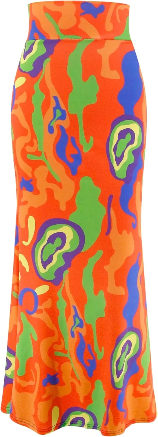 Segreto Women's Maxi Bodycon Wrap Print Skirts Elastic High Waist Long Pencil Skirt Stretchy Slim Fit Flower Fishtail Dress