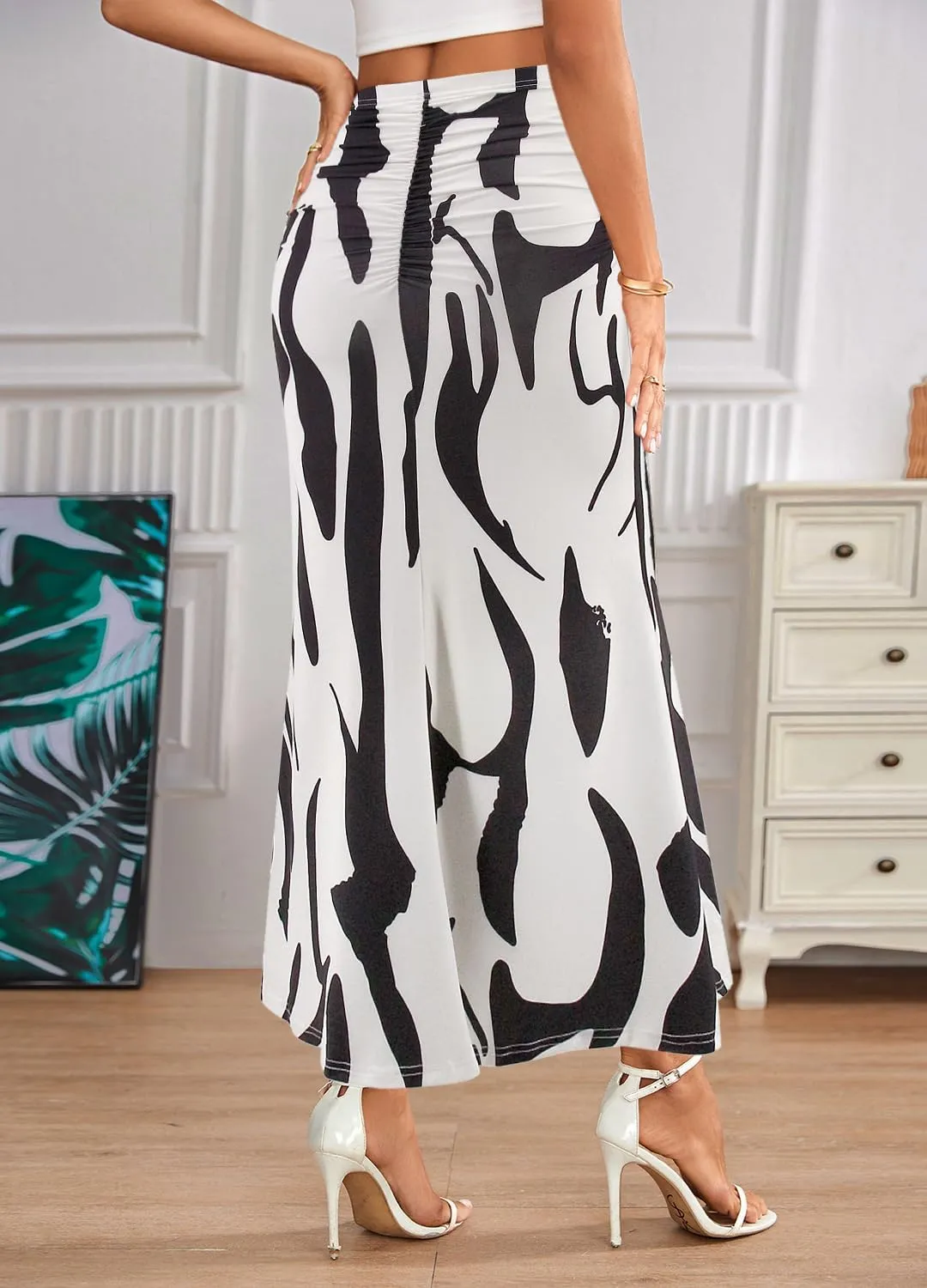 Segreto Women's Maxi Bodycon Wrap Print Skirts Elastic High Waist Long Pencil Skirt Stretchy Slim Fit Flower Fishtail Dress