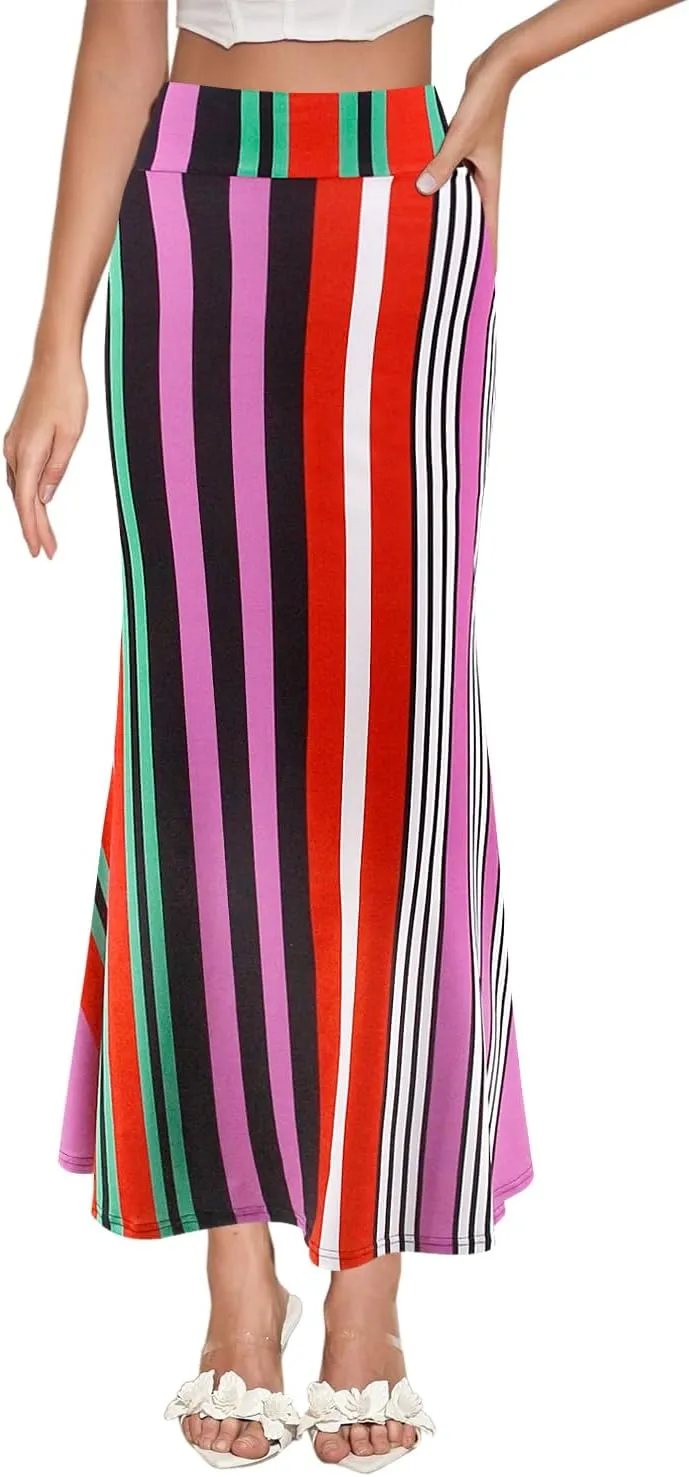 Segreto Women's Maxi Bodycon Wrap Print Skirts Elastic High Waist Long Pencil Skirt Stretchy Slim Fit Flower Fishtail Dress