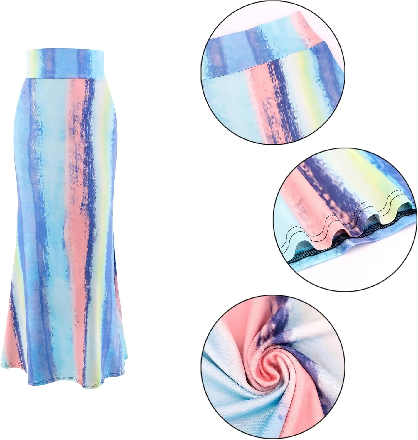 Segreto Women's Maxi Bodycon Wrap Print Skirts Elastic High Waist Long Pencil Skirt Stretchy Slim Fit Flower Fishtail Dress