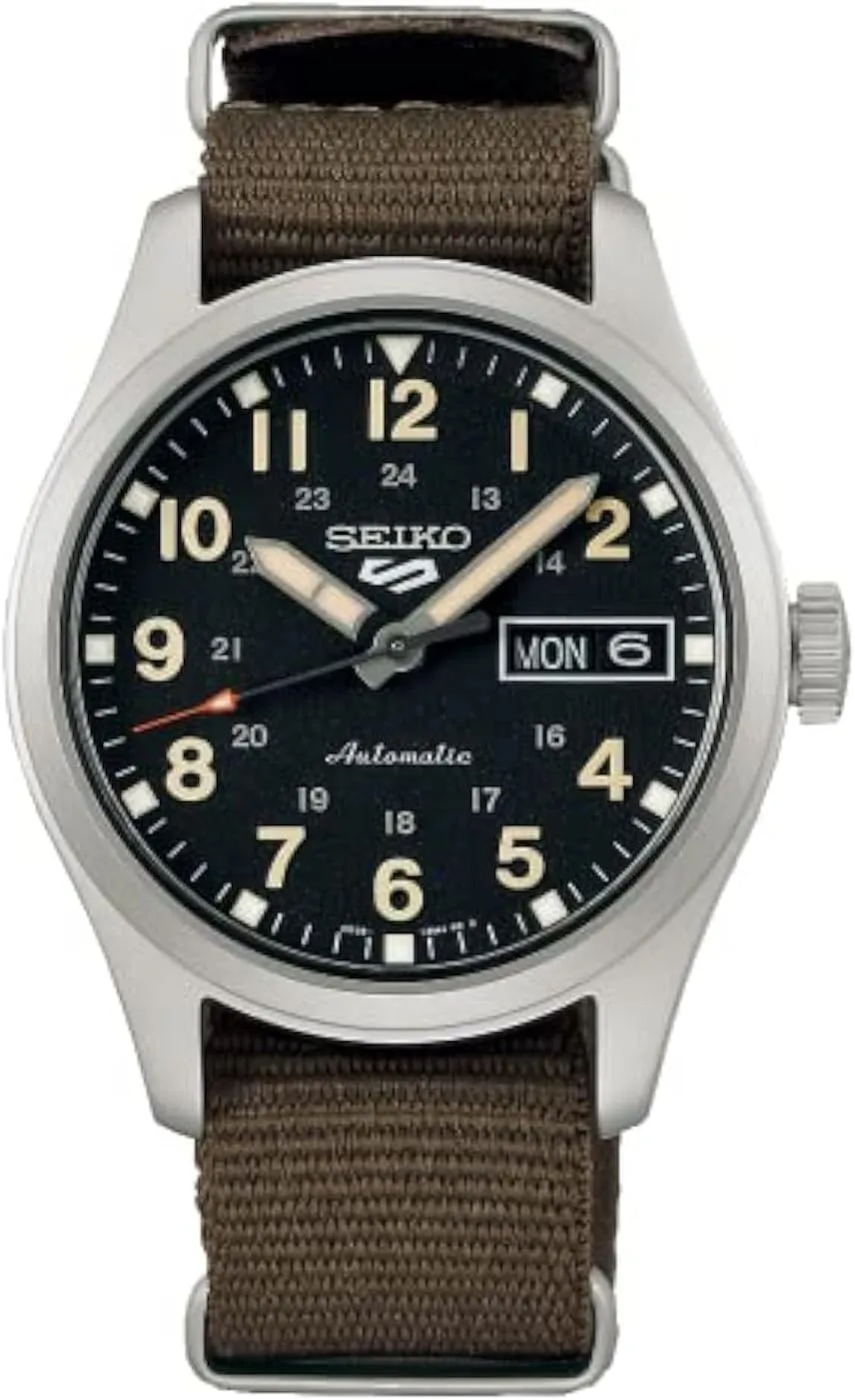 SEIKO 5 Sport SRPJ85 Olive Green Nylon Automatic Watch, Black