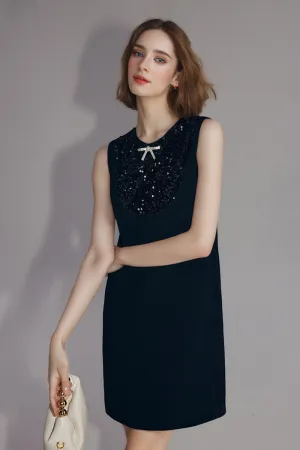 Sequin Embellished Bow-Detail Sleeveless Mini Dress