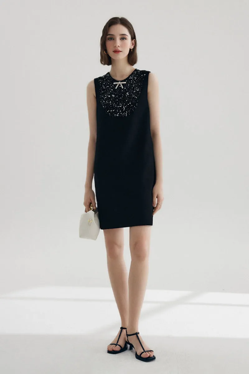 Sequin Embellished Bow-Detail Sleeveless Mini Dress