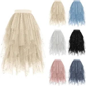 Sequin Skirt for Women Midi Long Tulle Skirts Tiered Tutu High Low Mesh Layered Elastic Waist Party Clothes