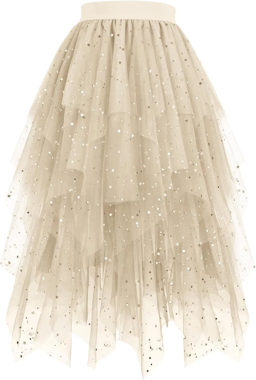 Sequin Skirt for Women Midi Long Tulle Skirts Tiered Tutu High Low Mesh Layered Elastic Waist Party Clothes