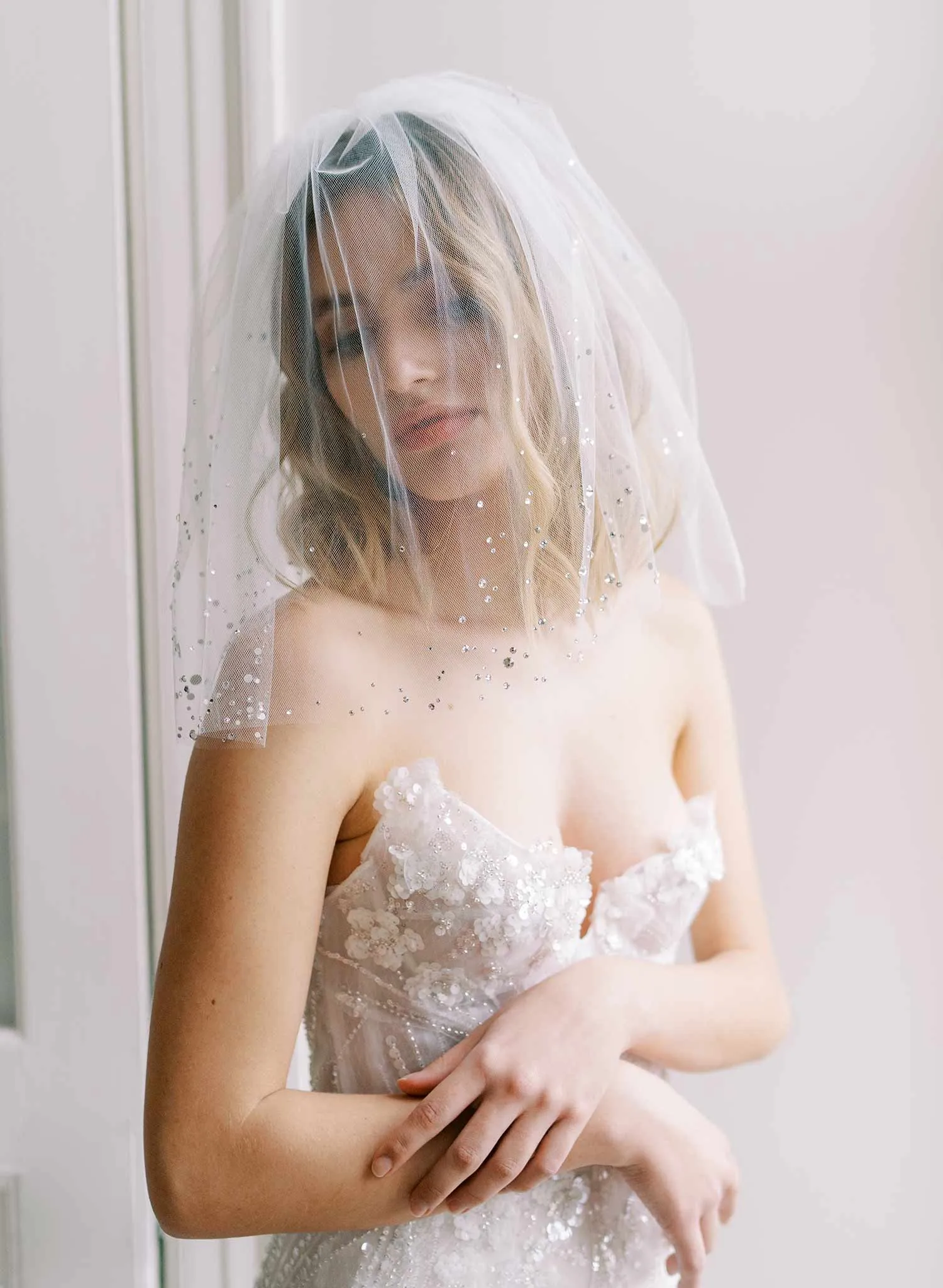 Shimmering crystal double layer tulle veil - Style #2450