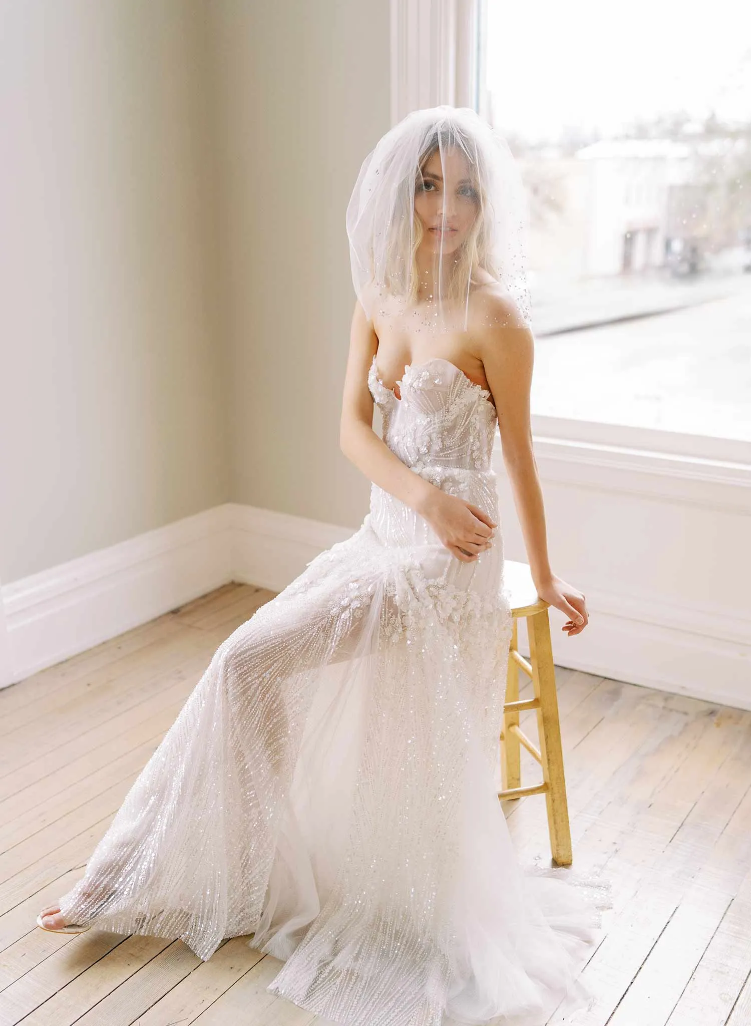 Shimmering crystal double layer tulle veil - Style #2450