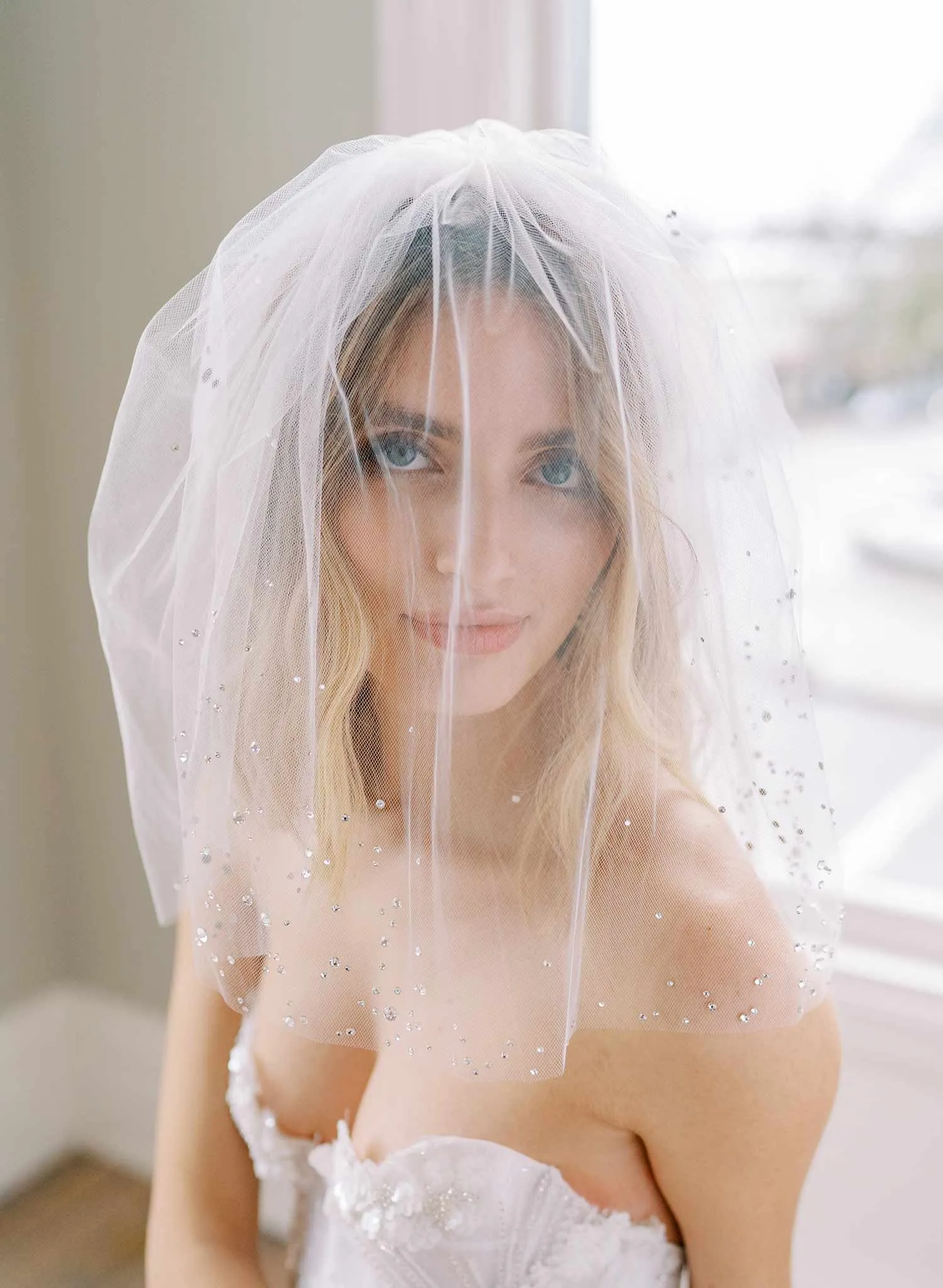 Shimmering crystal double layer tulle veil - Style #2450