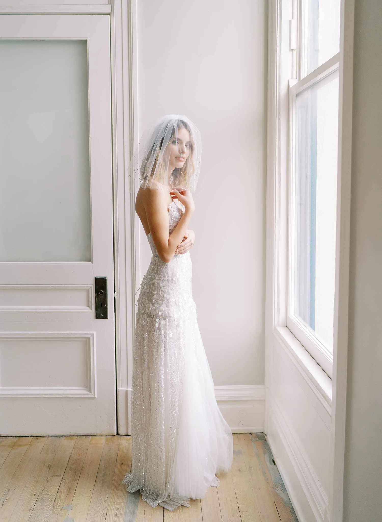 Shimmering crystal double layer tulle veil - Style #2450
