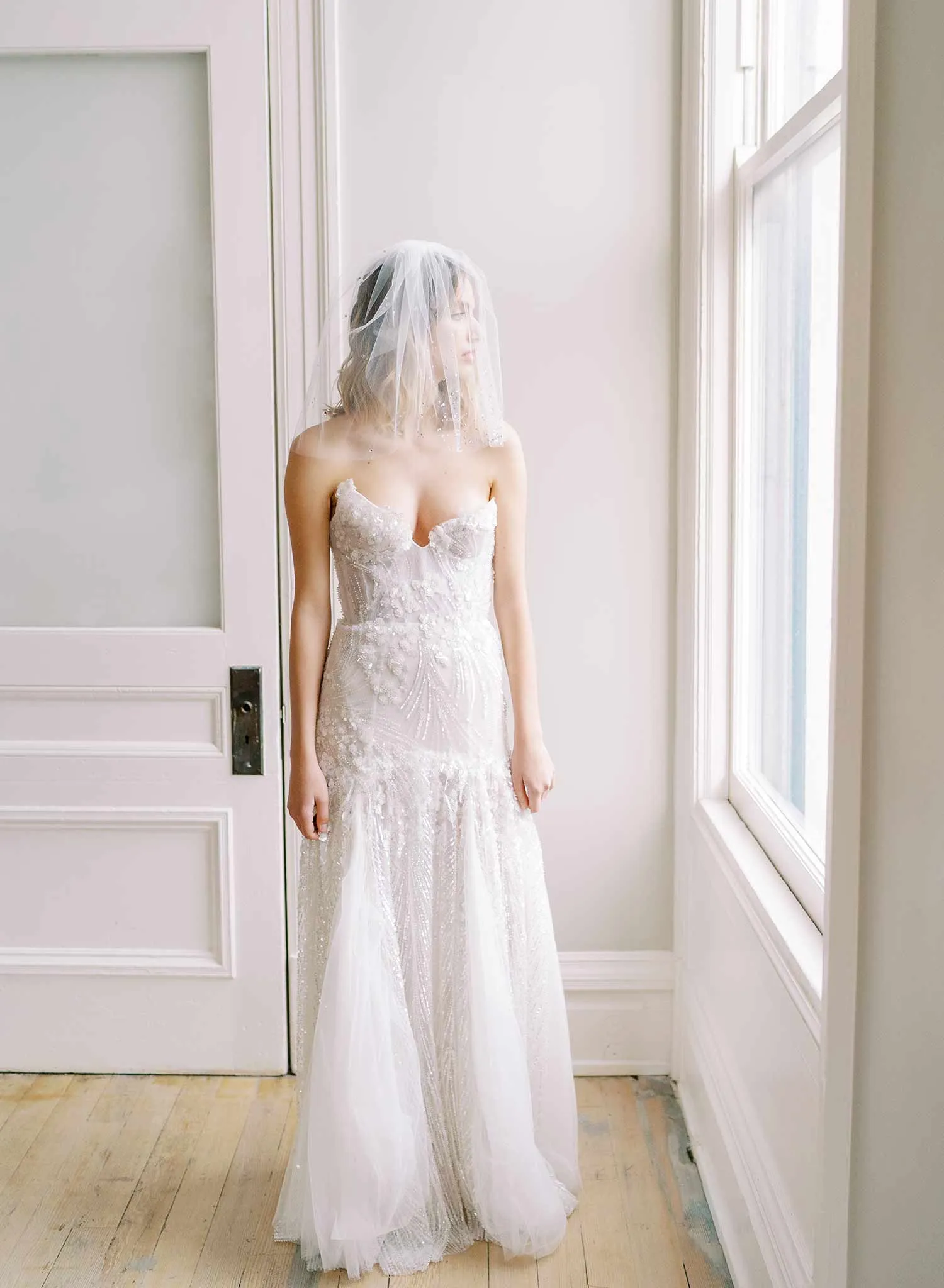 Shimmering crystal double layer tulle veil - Style #2450