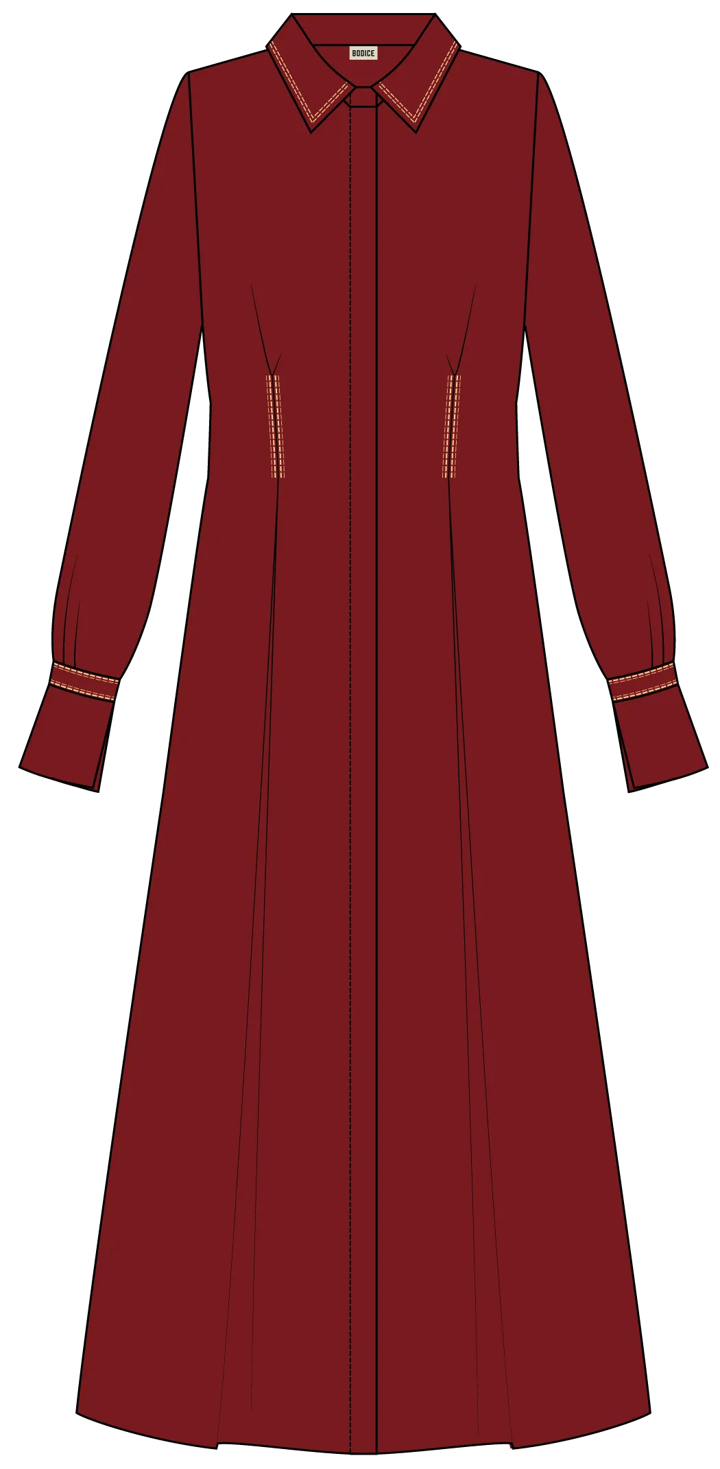 Silk Shirt Dress with Frontal Pleats