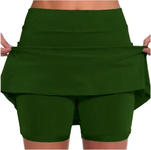 Skort Dress for Women Solid Skirt with Shorts Underneath High Waisted Workout Athletic Skorts Skinny Sports Golf Skirts