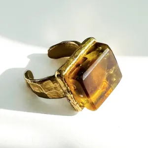 Smart Glass Mosaic Cube Ring: Tortoise / Gold